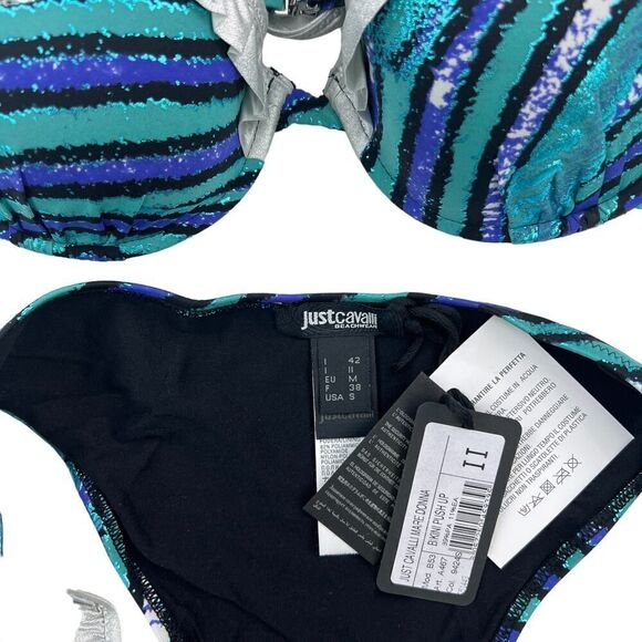 New Just Cavalli Women S US/EU 42 Stretch Bikini Blue Push-Up Two-Piece Swimsuit - Picture 6 of 14